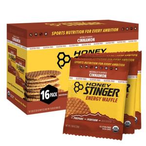 Honey Stinger Organic Gluten Free Cinnamon Waffle, Energy Stroopwafel for Exercise, Endurance and Performance, Sports Nutrition for Home & Gym, Pre and Post Workout, Box of 16 Waffles, 16.96 Ounces (EXP 11/18/26)
