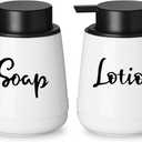 LEETOYI Farmhouse Ceramic Soap and Lotion Dispenser Set with Pump 14oz for Bathroom (White)