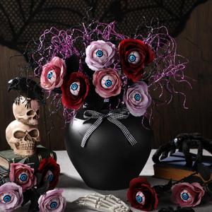 Giegxin 28 Pcs Halloween Flowers Decorations 12 Halloween Eyeball Flowers Artificial Rose Floral with Eyeballs 16 Artificial Glitter Branches Floral Picks Decorative Twigs for Home Indoor Table Vase