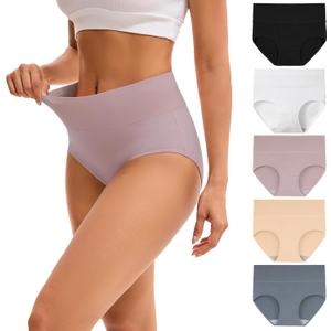 INNERSY Women's High Waisted Underwear Cotton Panties Regular & Plus Size 5-Pack (3X-Large)