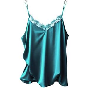 Ekouaer Women's Satin Camisole Lace Silk Satin Pajama Tank Tops V Neck Soft Spaghetti Strap Loose Sleepwear, M