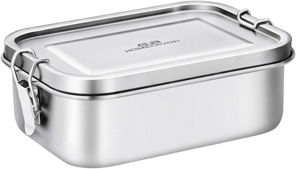 G.a HOMEFAVOR Bento Lunch Box, Stainless Steel Lunch Containers Leakproof, Metal Lunch Containers for Adults, 800 ml, Dishwasher Safe, BPA Free (Without Divider)