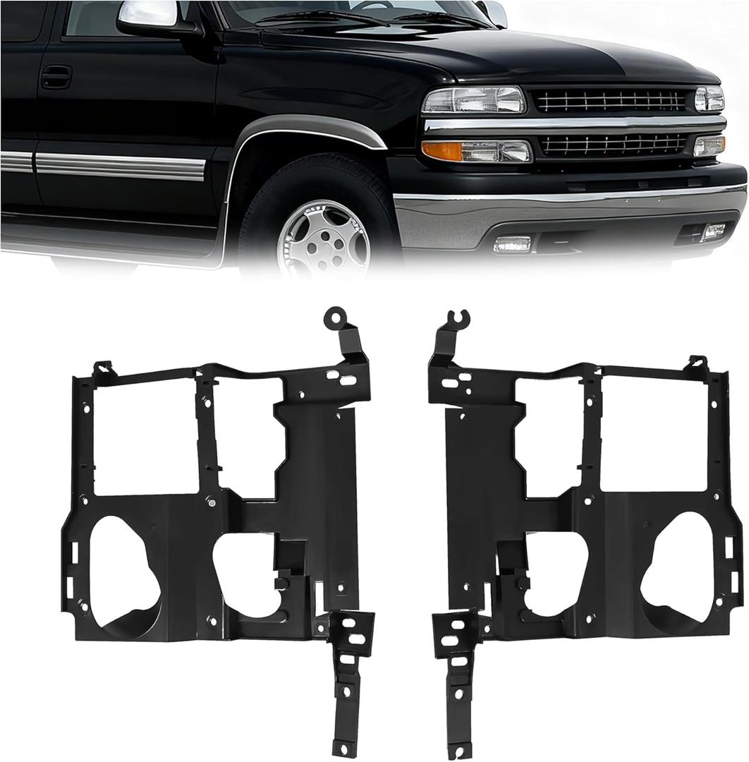 Pair Headlight Bracket Compatible with 1999-2007 Chevy Chevrolet/Silverado GMC Sierra 1500 1500HD 2500 2500HD 3500 Suburban 1500 2500 Tahoe GMC Yukon/Yukon XL Plastic(PP) Black LH&RH