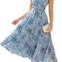 GRACE KARIN 2026 Women Summer Dress,Maxi Short Sleeve Floral Dresses,Semi Formal Flowy Wedding Guest Dress with Pocket (Blue, XL)