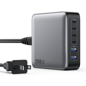 USB C Charger Block 200W[2025 Upgraded] GaN III 6 Port Fast Charging Station Hub, PD 65W USB C Laptop Charger Compatible with MacBook Pro/Air,iPad, iPhone 16/15,Galaxy S23/S24 Steam Deck Dell XPS etc