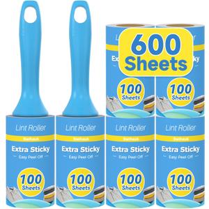 Swihauk 600 Sheets Extra Sticky Lint Rollers for Pet Hair, Easy Spiral Tear Lint Roller for Clothes with Ergonomic Handle, Multipurpose Lint Remover for Furniture, Carpet, Car Seat