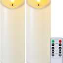 Raycare 8"x3" Outdoor Waterproof Flameless Candles, Battery Operated LED Candles with Remote Control and Timer, Electric Fake Plastic Pillar Candles, Ivory White, Set of 2