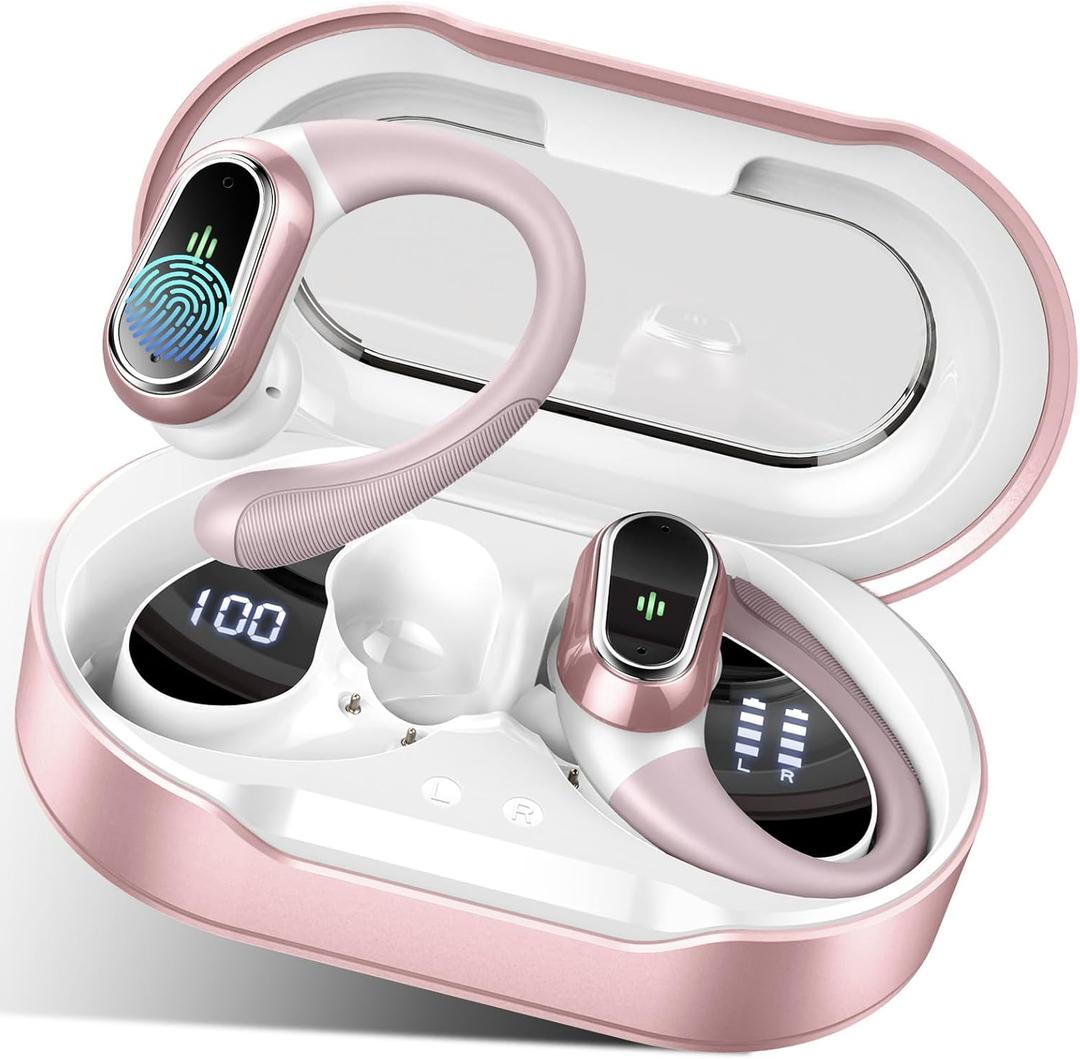 Wireless Earbuds, 2026 Bluetooth 5.4 Headphones Sport, 50Hrs HiFi Stereo Deep Bass Over-Ear buds with ENC Noise Cancelling Mic, IP7 Waterproof & LED Display Earphones with Earhooks for Workout/Running
