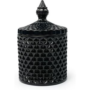 Colorful Glass Jar With Lid,Candy Cookie Jars,Jewelry Box,Buffet Biscuit Containers Food Storage,Decorative Jar(Black) (Pointed Cylinder-black)