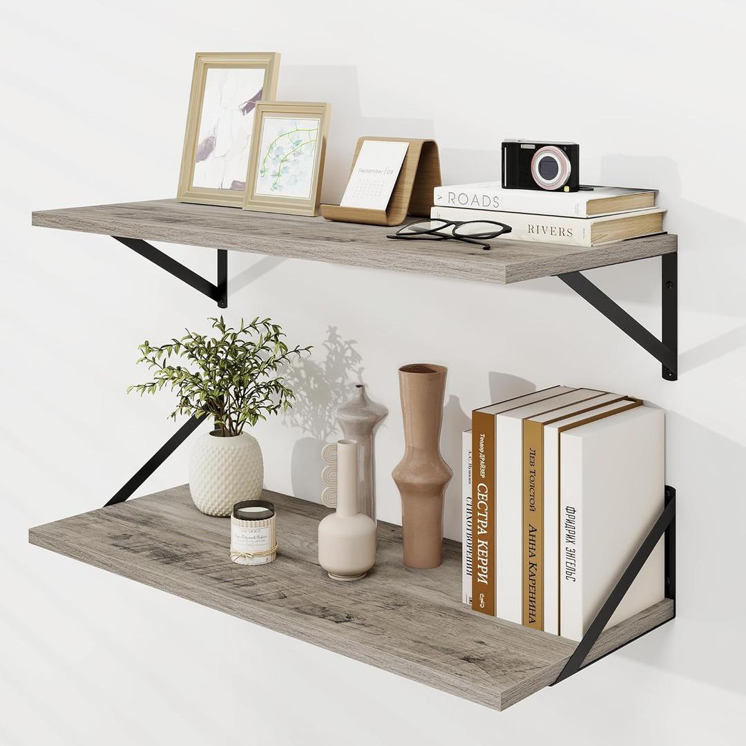 Dreamland Floating Shelves 30 Inch Long Set of 2 for Bathroom|Kitchen|Living Room 12 Inch Deep Wall Mounted Floating Shelf with Visible Bracket for Books|Storage|Plants, 30" L x 12" D, Grey