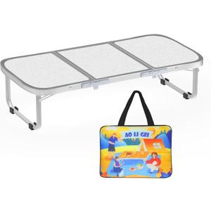 AO LI GEI Folding Camping Table Small with Storage Bag,Adjustable Height Portable Picnic Table,Upgraded Thickening Lightweight Outdoor Table Aluminum Legs (Sliver:15.7"x35.4", Height:10.6")