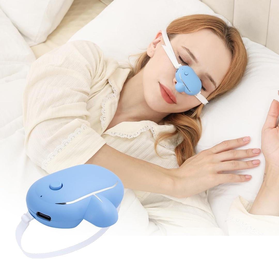 Smart Anti-Snoring Device, Smart Snore Stopper with Strong and Weak Modes for Snoring Reminder, Relief, Easy Use, AI Automatic Monitoring Portable Snore Solution for Home Office Travel (Blue)