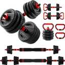 Adjustable Dumbbell Set, 10/20/30/45/70/90lbs Free Weight Set with Connector, 5 in1 Dumbbells Set Used as Barbell, Kettlebells, Push up Stand,Weight Plate, Fitness Exercises for Home Gym Suitable Men/Women