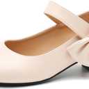 Women's Bow Mary Jane Dress Pumps, Low Block Heel with Bow, Side Bowknot, Round Toe Wedding Shoes (6, Nude Matte)