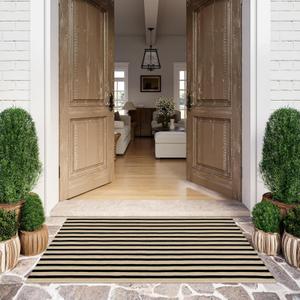 LEEVAN Outdoor Patio Rug 3x5, Washable Black and White Outdoor Rug, Outside Welcome Mat Striped Porch Door Mat Outside Entrance Layered Indoor Doormat