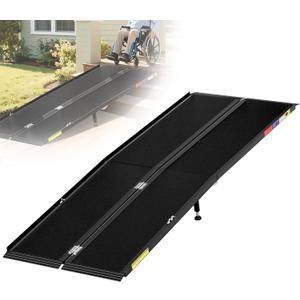 7FT Folding Wheelchair Ramp with Support Legs for Home Steps,Black