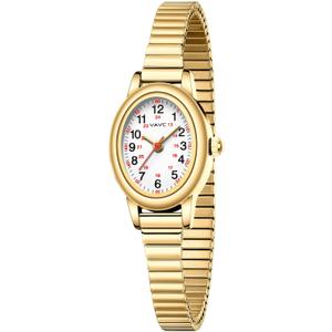 Gold Watch Waterproof Nurse Watch for Medical Professionals, Students, Women-Military Time Easy Read Dial,24 Hour with Second Hand, Stainless Steel Expansion Band