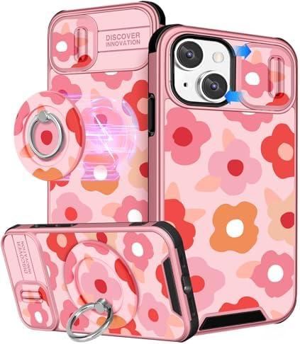 Set of 2 Pack, Buleens for iPhone 15 Plus Case 6.7 Inch - with Ring Stand & Camera Cover Aesthetic Cute Designed for Women Girls Girly Pretty Floral Flowers for iPhone 15 Plus Phone Case Compatible with Magsafe