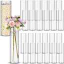 Nuogo 24 Pcs Acrylic Clear Cylinder Vase Plastic Flower Vase Unbreakable Tall for Wedding Centerpieces Party Home Plants Bouquet Decor (12 Inch)