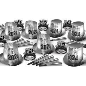Beistle New Year 2024 Assortment for 50 People Party Favors and Supplies, NYE Photo Booth Props, Made in USA Since 1900, One Size, Silver/Black