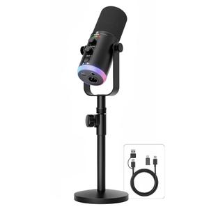 Podcast Microphone,USB/XLR Dynamic Mic,RGB Light,Mute‑Button,Stand,TX2