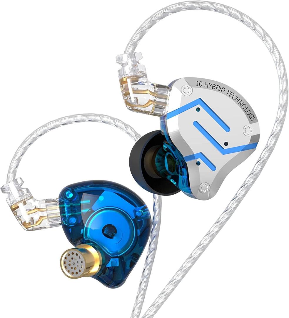 KZ ZS10 Pro Noise Cancelling Monitor Headphones, in Ear Monitors for Musician Singer, 4BA+1DD in-Ear HiFi Earphones with Stainless Steel Faceplate, 2Pin Detachable IEM Cable (Meteor Blue, without Mic)