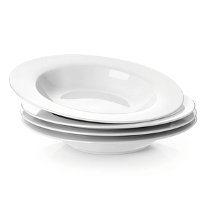 YHY Soup Bowls, Pasta Bowl Set of 4, White Shallow Bowl Plates, Porcelain Rimmed Bowls, 8 Inches Diameter with Rim, Mather's Day Gift