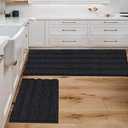 H.VERSAILTEX 2 Piece Bathroom Set Bathroom Rugs Bath Mats Sets Super Absorbent Chenille Striped Bath Mats Non Skid Machine Wash Dry Rugs for Bathroom Floor(Jet Black, 47 x 17 Plus 17 x 24 - Inches)
