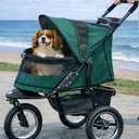 Pet Gear No-Zip Jogger Pet Stroller for Cats/Dogs, Zipperless Entry, Airless Tires, Easy One-Hand Fold, Cup Holder + Storage Basket, Pine Green