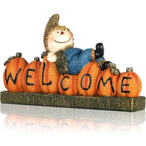 Shellwei Scarecrow Thanksgiving Decor Gift Fall Pumpkin Welcome Figurines Resin Table Decor Fall Tiered Tray Decorations for Halloween Thanksgiving Indoor Outdoor Decorations