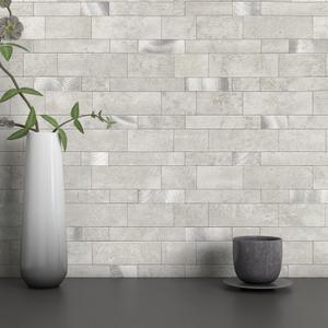 MOFIT Backsplash Tile for Kitchen Peel and Stick Stone Matte Finish, Bathroom Tiles Stickers 3D Wall Panel Linear Mosaic Marble Backsplash Waterproof(10sheets, Cement Grey)