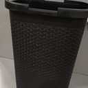 Mind Reader 60L Slim Laundry Hamper, Clothes Basket, Lid, Wicker Design, Plastic, 17.65"L x 13.75"W x 24.15"H, Black