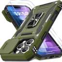 DEERLAMN Case for iPhone 16 Pro with Slide Camera Cover+Screen Protector(2 Packs), Rotated Ring Kickstand Military Grade Shockproof Protective Cover-Olive Green