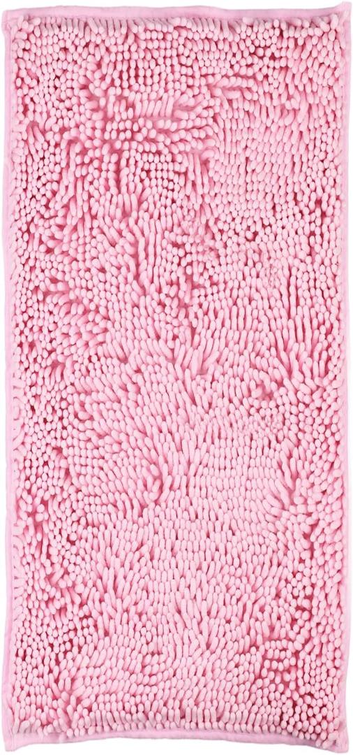 LanYunUmi Pink Rugs for Bathroom Slip-Resistant Shag Chenille Bath Rugs Mat Extra Soft and Absorbent Bath Rug for Shower Room Machine-Washable Fast Dry (Pink, 20"x47")