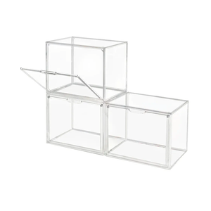 Clear Stackable Plastic Storage Bins with Magnetic Lid, Dustproof Book & Cosmetic Display Cases, Large Figures Collectibles Showcase, Shoe Box, Protection Organizer (Transparent, 3)