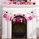 HunnmingRe 2 Pcs Pre Strung Happy Galentine's Day Banner, Galentine's Day Decorations, Hanging Pink Heart Felt Garlands Pompom Banner, Indoor Valentines Party Supplies for Home Wall Decor