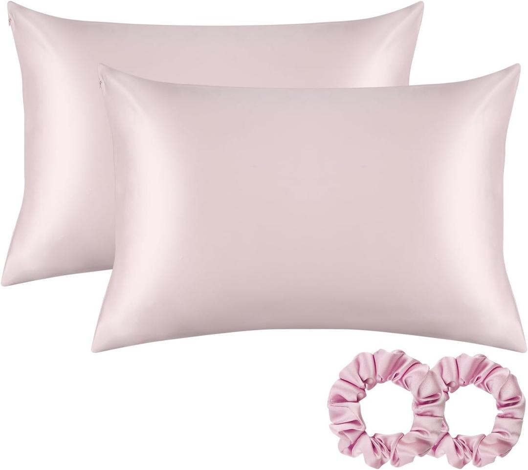 ALASKA BEAR Silk Pillowcase for Hair and Skin, Set of 2 Pure Genuine 22 Momme Mulberry Silk Pillow Cases Standard Size for Bliss Sleep Better Than Poly Satin, Zipper Closure(2pc, Pink)