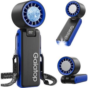 Gaiatop Portable Handheld Turbo Fan with Ice Cooler, 32H Cooling Fan Portable, 199 Speeds Personal Fans 6000mAh Rechargeable Mini Hand Held Fans LED Light, Desk Camping Travel essentials Classic Blue
