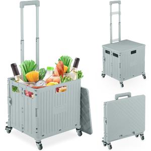Foldable Shopping Trolley, Collapsible Basket on Wheels, 35 kg Capacity, Telescopic Handle, Mesh, Grey, Iron, 100 x 44 x 39 cm (Gray)