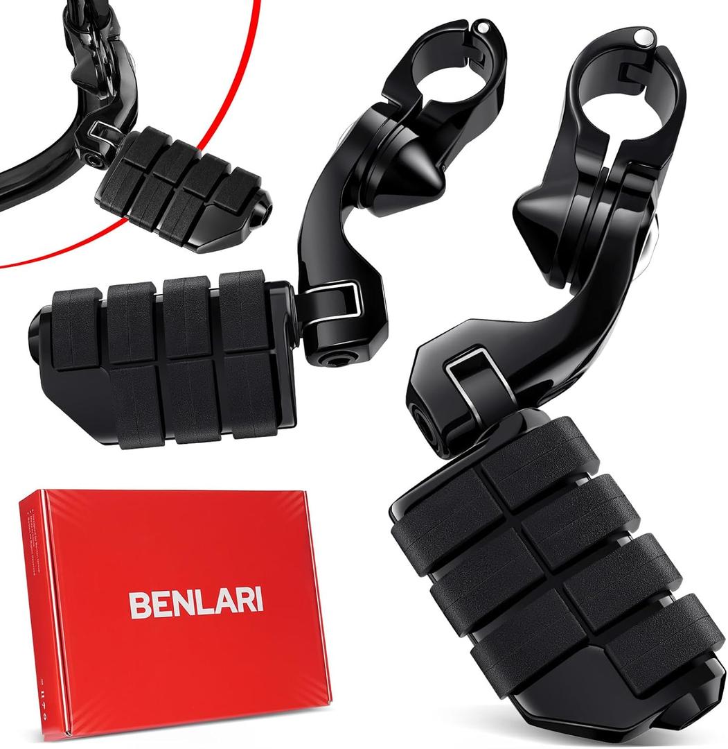 Benlari Highway Pegs,1.25" Highway Footpegs 304 Stainless Steel Fit for Harley Davidson Touring Street Glide Road Dyna Sportster fits 1-1/4"(32mm) Engine Guard Black(Short Angled)