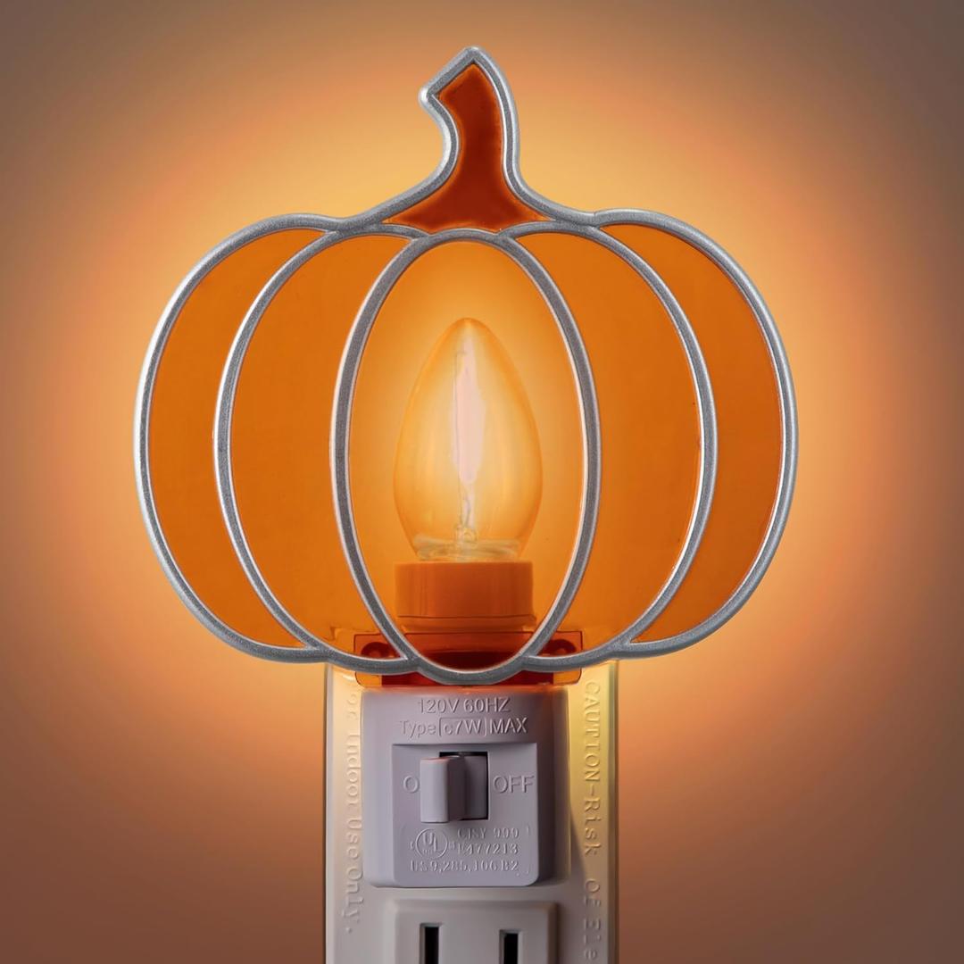 Meonum Thanksgiving Pumpkin Night Light Plug Into Wall, Bright Orange Pumpkin Fall Seasonal Light Powered By C7 LED Bulb Decoration for Home Bedroom Bathroom Kitchen Hallway