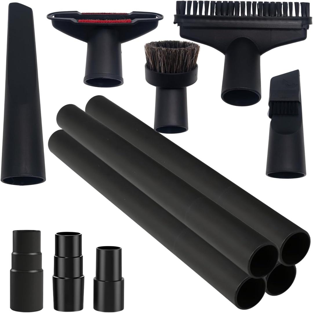 Universal 1.25 Inch (32MM) Vacuum Brush Attachments plus Extension Tubes & Adapter Kit for Small Shop Vacs Hose 11/4'', 13/8'' & 11/2''  Vacuum Extension Wand & Accessories for Small Shop Vac