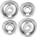 Drip Pan Kit,Universal Chrome Burner Drip Bowls Replacement for Whirlpool Kitchen Aid Range Parts W10278125 W10196405 W1019640,4 Pack (2x6" and 2x8")