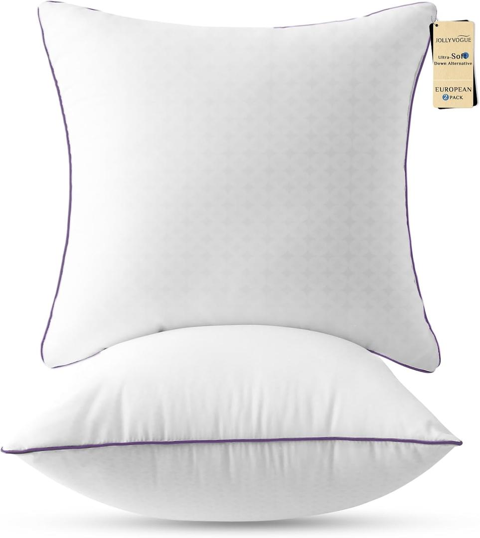 JOLLYVOGUE Euro Size Pillows Set of 2, 26'' x 26'' Cooling Bed Throw Pillows with Super Soft Down Alternative Fill, Luxury Fluffy Hotel Quality for Bed, Couch, and Sofa
