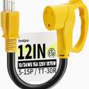 30 Amp to 110 Rv Adapter 3 Prong 12 Inch, NEMA 5-15P Male to NEMA TT-30R Female, Heavy Duty RV Electrical Adapter Cord for Camper, STW 10AWG 15A 125V 1875W, Yellow, ETL Listed