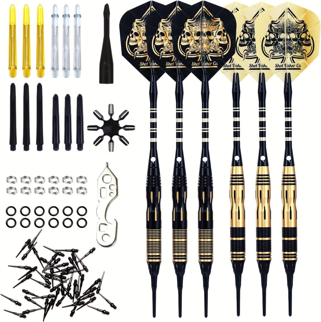 Soft Tip Darts Set - Professional Darts with Customizable Configuration, Aluminum & Plastic Shafts, O-Rings, Flights, Dart Tool, 50PC Extra 2BA Tips (19g-Black C-STC10443)
