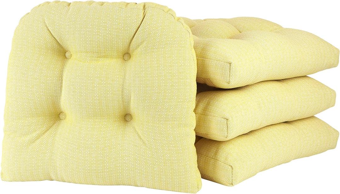 Klear Vu Gripper Overstuffed Universal Non-Slip Dining Chair Cushions for Kitchen Decor or Office Use, U-Shaped Skid-Proof Seat Pad, 15x15 Inches, 4 Count (Pack of 1), Solid Yellow