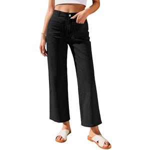 GRAPENT Wide Leg Jeans for Women High Waisted Straight Leg Stretchy Cropped Denim Pants with Pockets Jean Trousers Size M