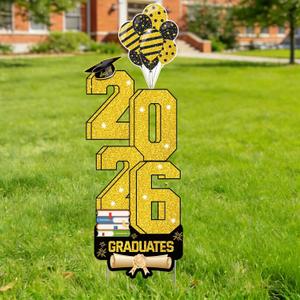 Graduation Yard Signs Class of 2026, Gold Graduation Decorations 2026, Congrats Grad Sign with Stakes, Grad Yard Signs 2026 for College High School Graduation Decorations