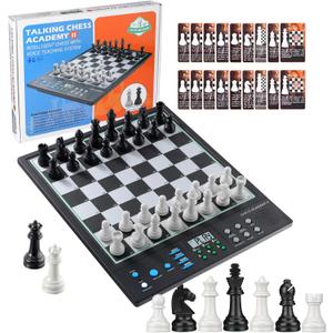 Advanced Electronic Chess Board, Smart Computer Chess Set, AI Voice Coach Learning for Kids, ELO 2200+ for Improving Players, Magnetic Large Pieces & Board Perfect for Adults, LCD Display(Black)